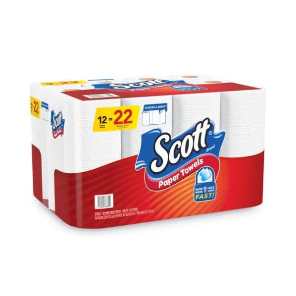 Scott® Choose-A-Sheet Mega Kitchen Roll Paper Towels, White, 1-Ply, 6.5 x 11, 102 Sheets/Roll, 12 Rolls/Pack