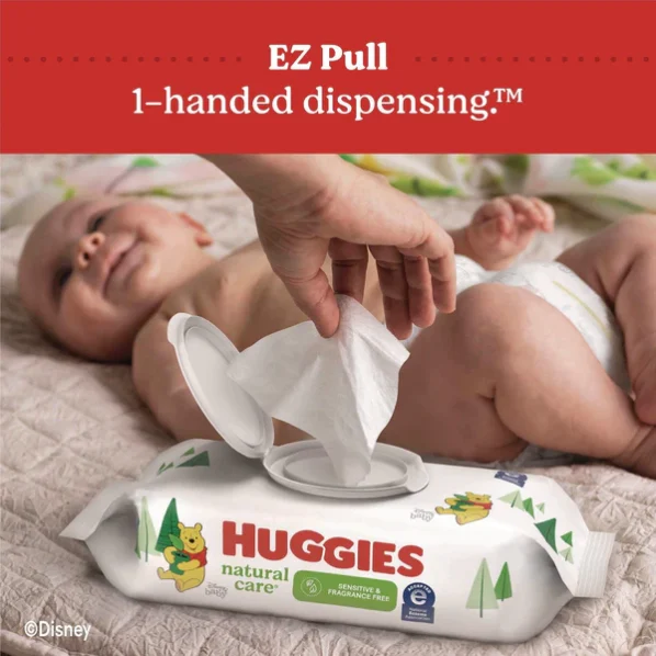 Huggies® Natural Care Sensitive Baby Wipes, Unscented, White, 64/Pack, 12 Packs/Carton